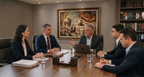 Empresários analisando contratos com apoio de advogado empresarial